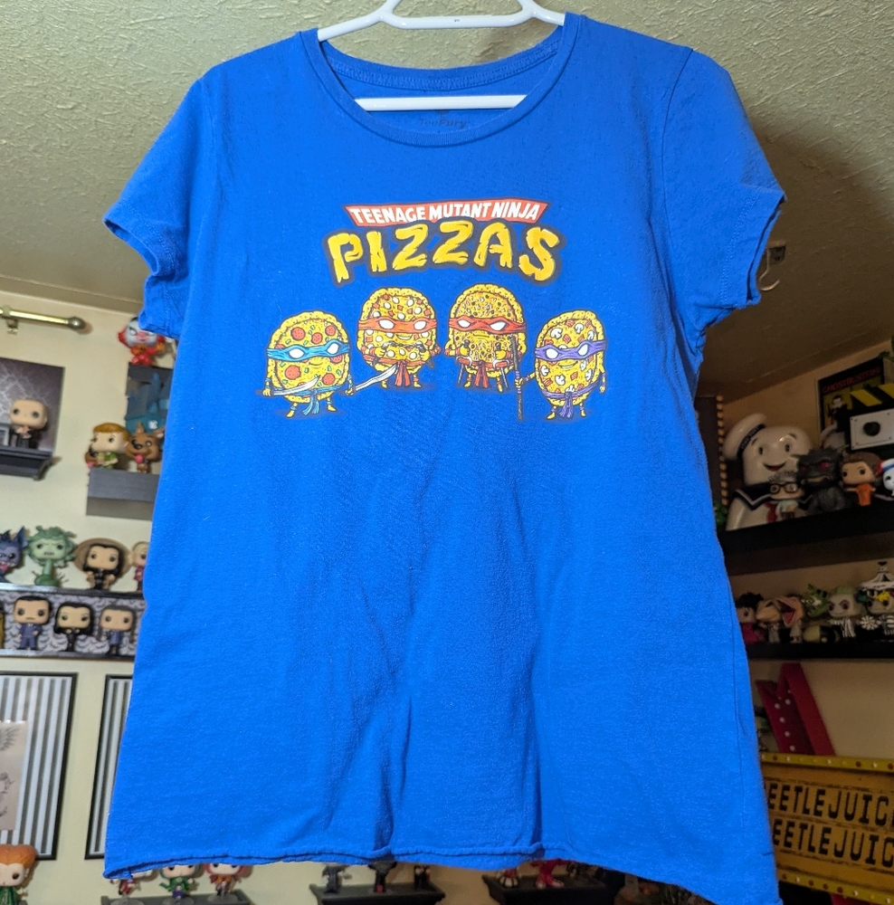 Teenage Mutant Ninja Turtles Pizza Mashup Tee Fury shirt, Washed, Unraveled Hem